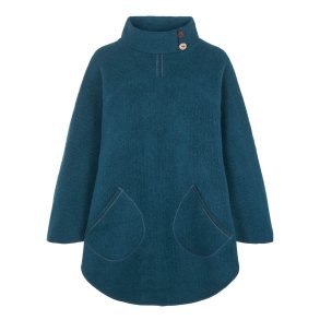 Poncho med asymmetrisk krave. Petrol.